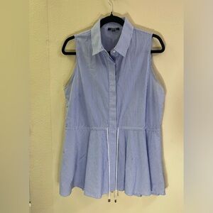 PREMISE Women’s Stripe Sleeveless Collar Top